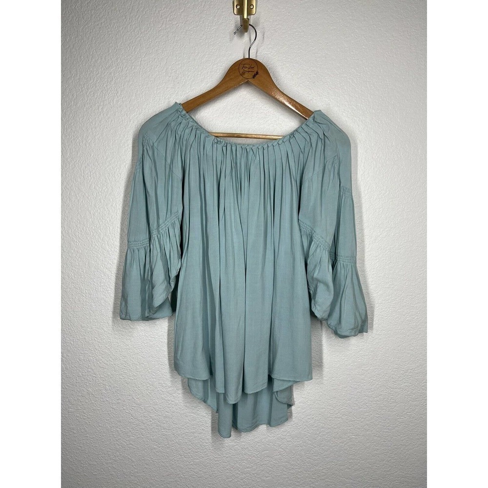 Sundance Sweet Serenade Top XS Pleated Ruched Dolman Bubble Sleeve Light Blue